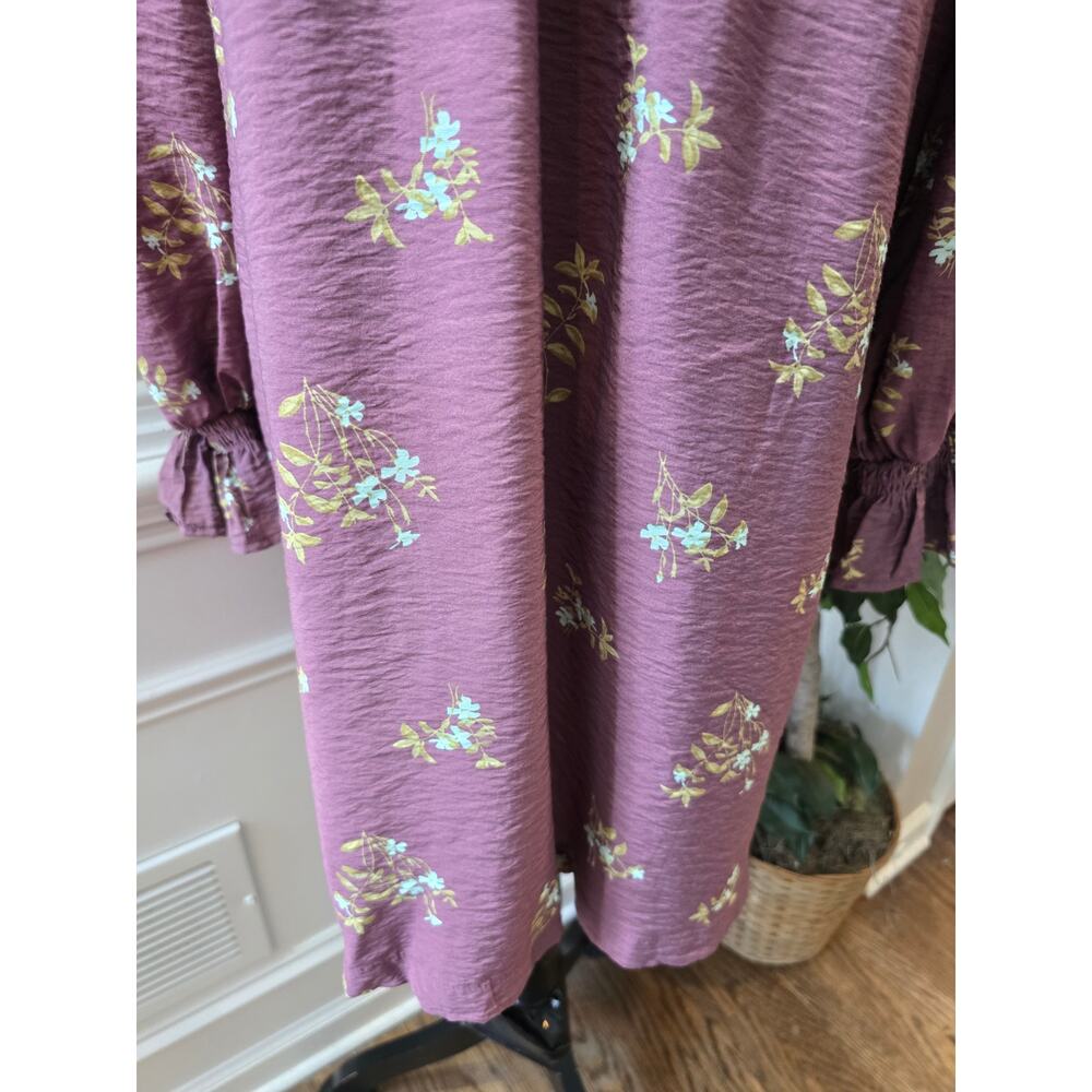 A New Day Babydoll Dress XS Purple Floral Smocked Balloon Sleeve Party/Cocktail - Picture 5 of 12